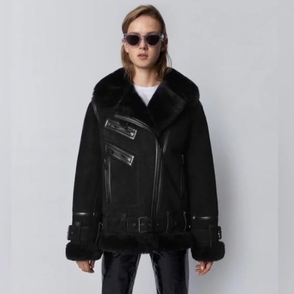 The Arrivals Moya Suede Black Shearling Jacket - Picture 3 of 12